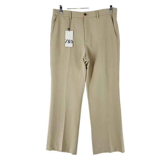 ZARA Mens Beige Relaxed Straight Fit Elastic Waist Trousers Size XL