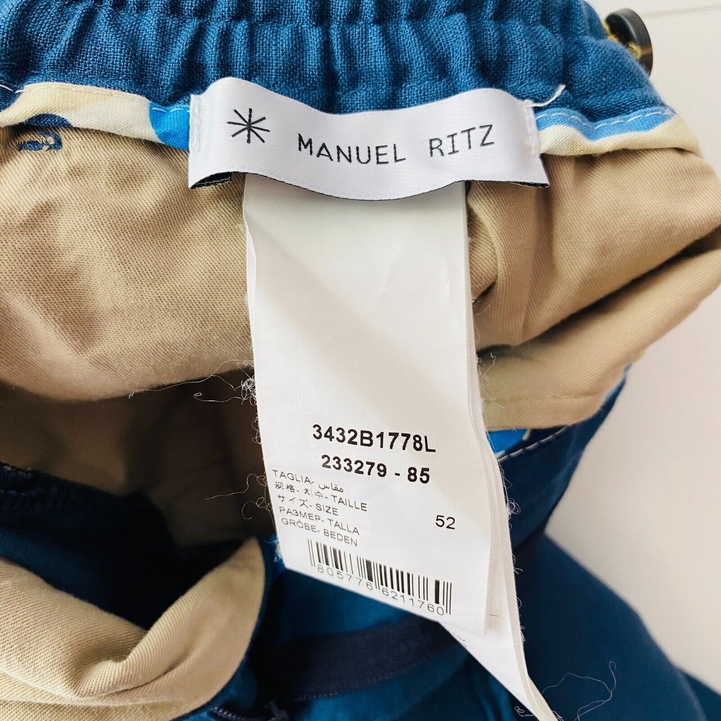 Manuel Ritz Mens Dark Blue Regular Fit Linen Shorts Size EUR 52 W32