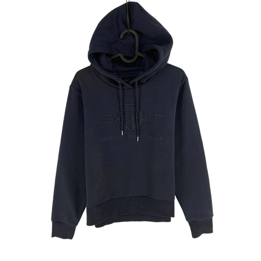 GANT Women Navy Blue Tonal Archive Shield Hoodie Sweater Pullover Size M