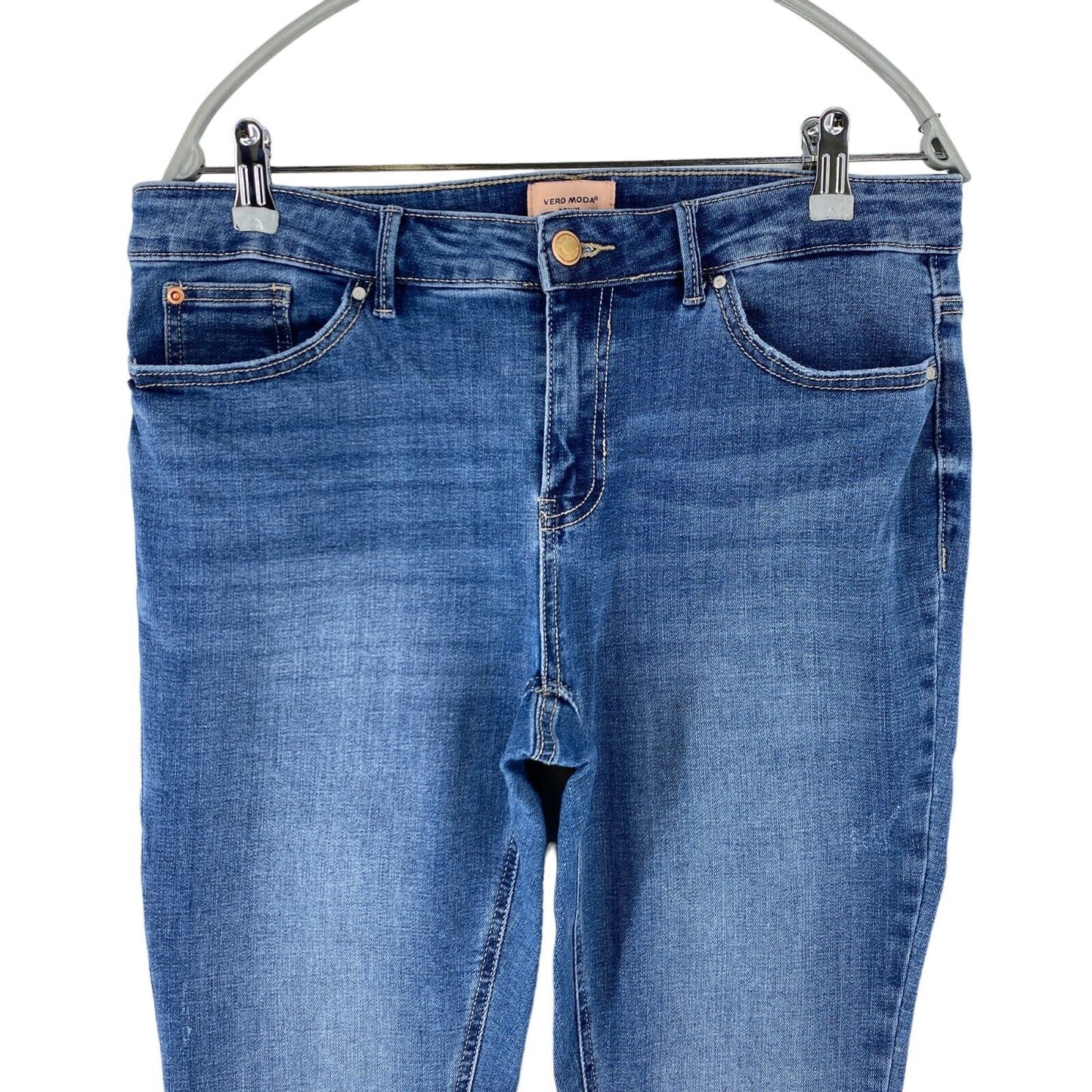 VERO MODA FLASH Damen Jeans im Used-Look mit mittelhohem Bund, Blau, Größe XL W33 L32