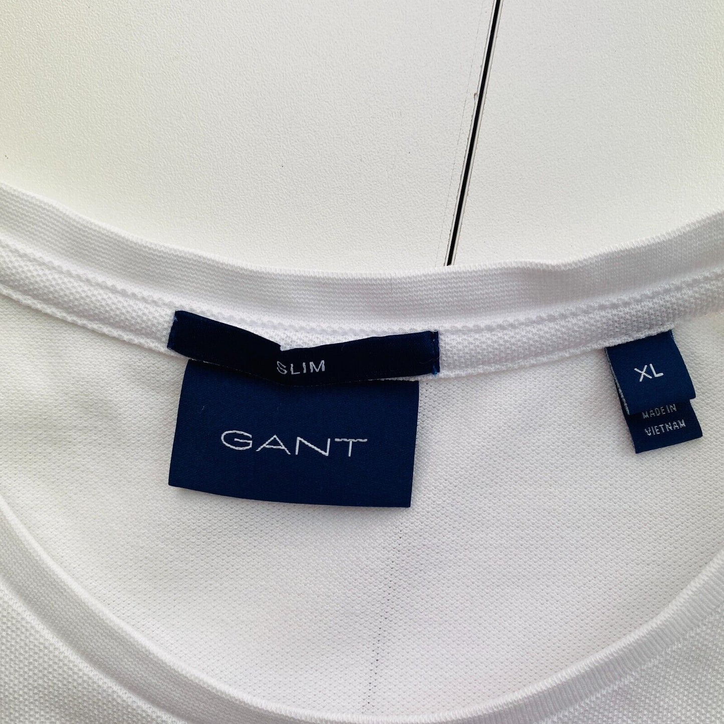 GANT Men White Pique Slim Fit Crew Neck Short Sleeve T-Shirt Size XL