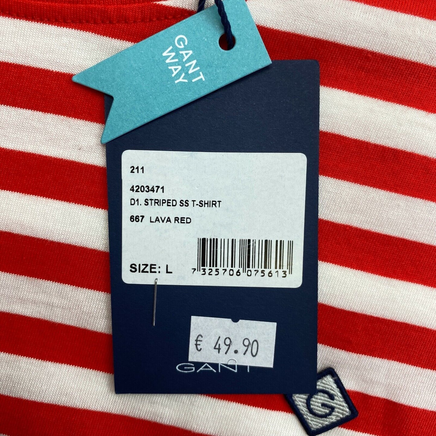 GANT T-Shirt mit Rundhalsausschnitt, rot, gestreift, Größe L