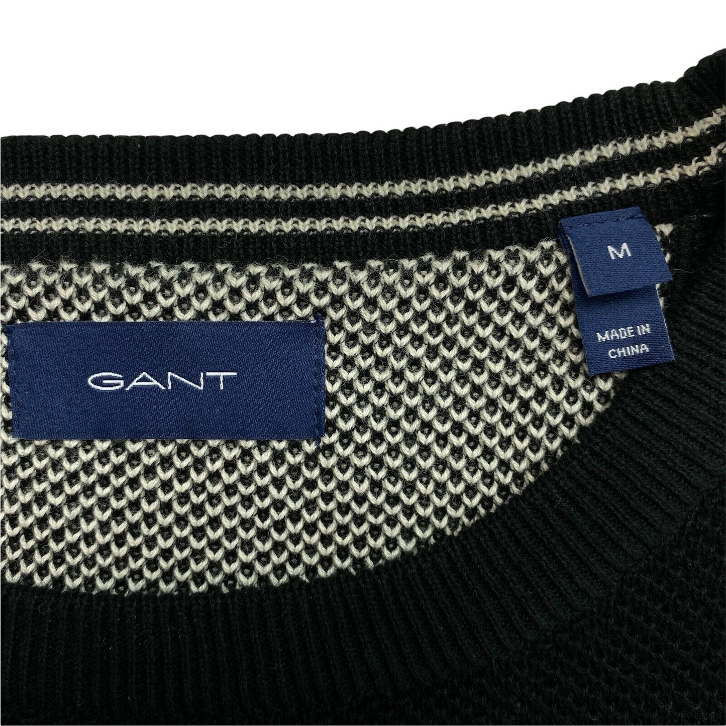 GANT Black Cotton Pique Crew Neck Sweater Jumper Size M