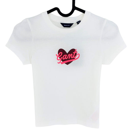 GANT Girls White Heart Script Crew Neck T Shirt Size 7-8 Years 122/128 cm