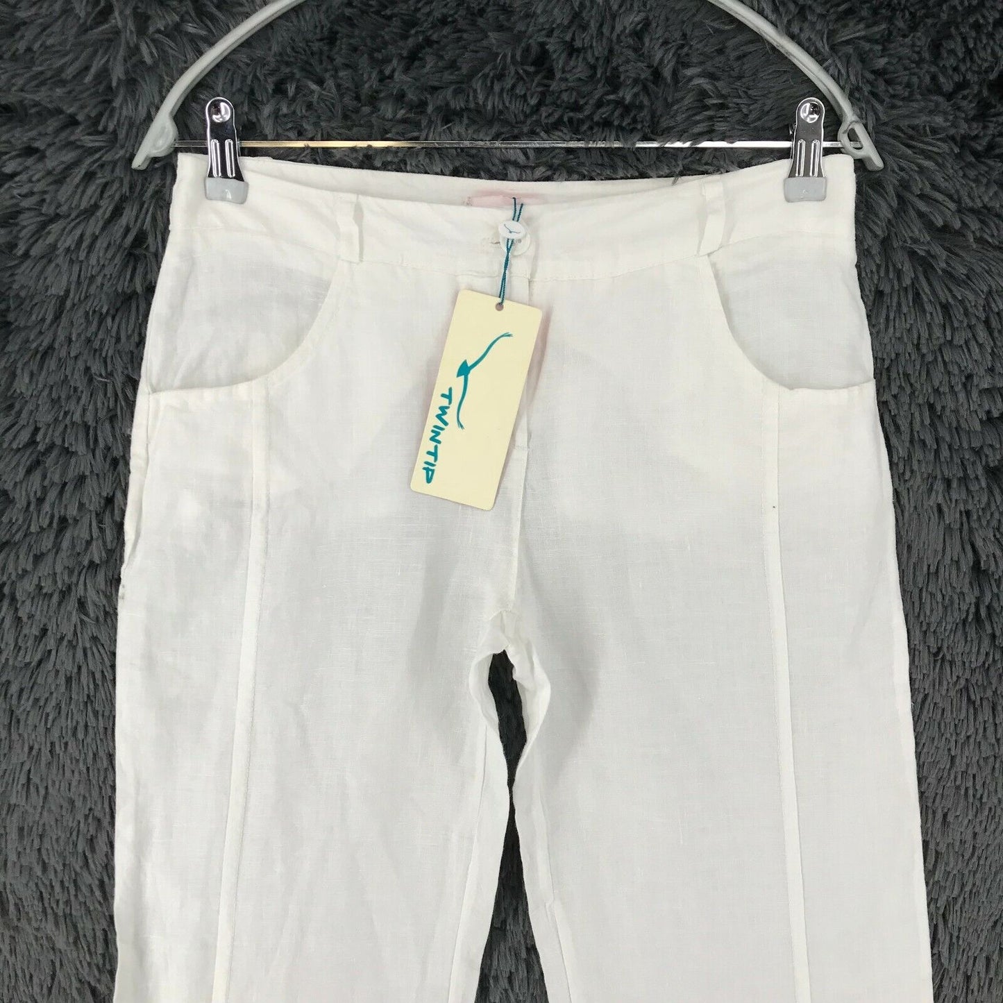 TWINTIP Women White Loose Straight Fit Linen Trousers Size XS W29 Made In Italy