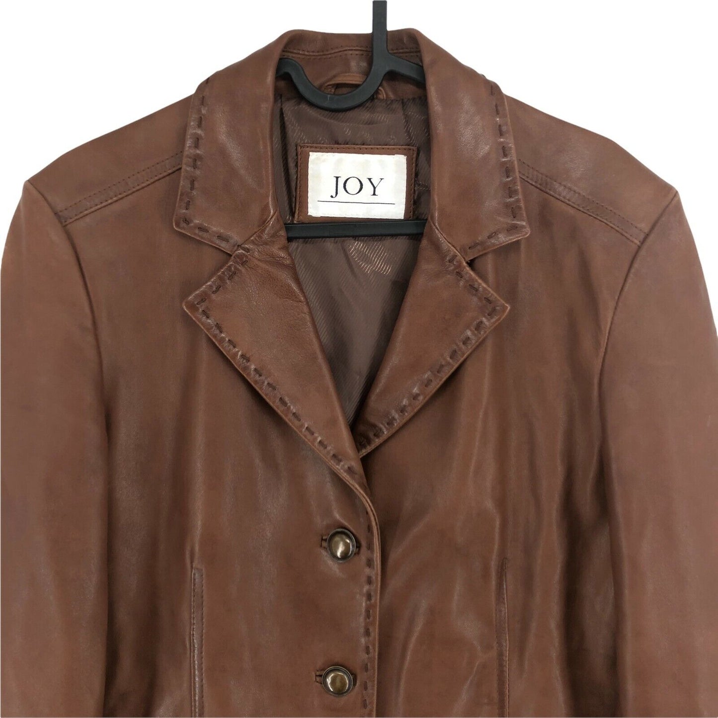 JOY Brown Real Leather Jacket Coat Size EU 40 UK 12 US 10