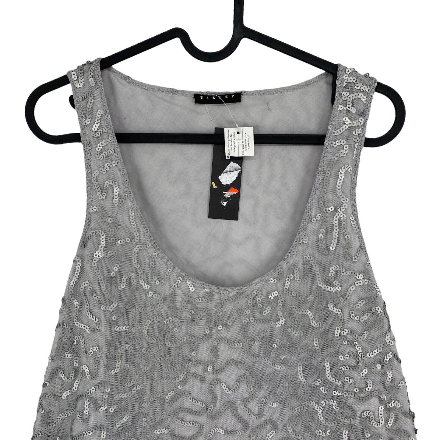 SISLEY Grey Sequin Sleeveless Round Neck Shift Dress Size M