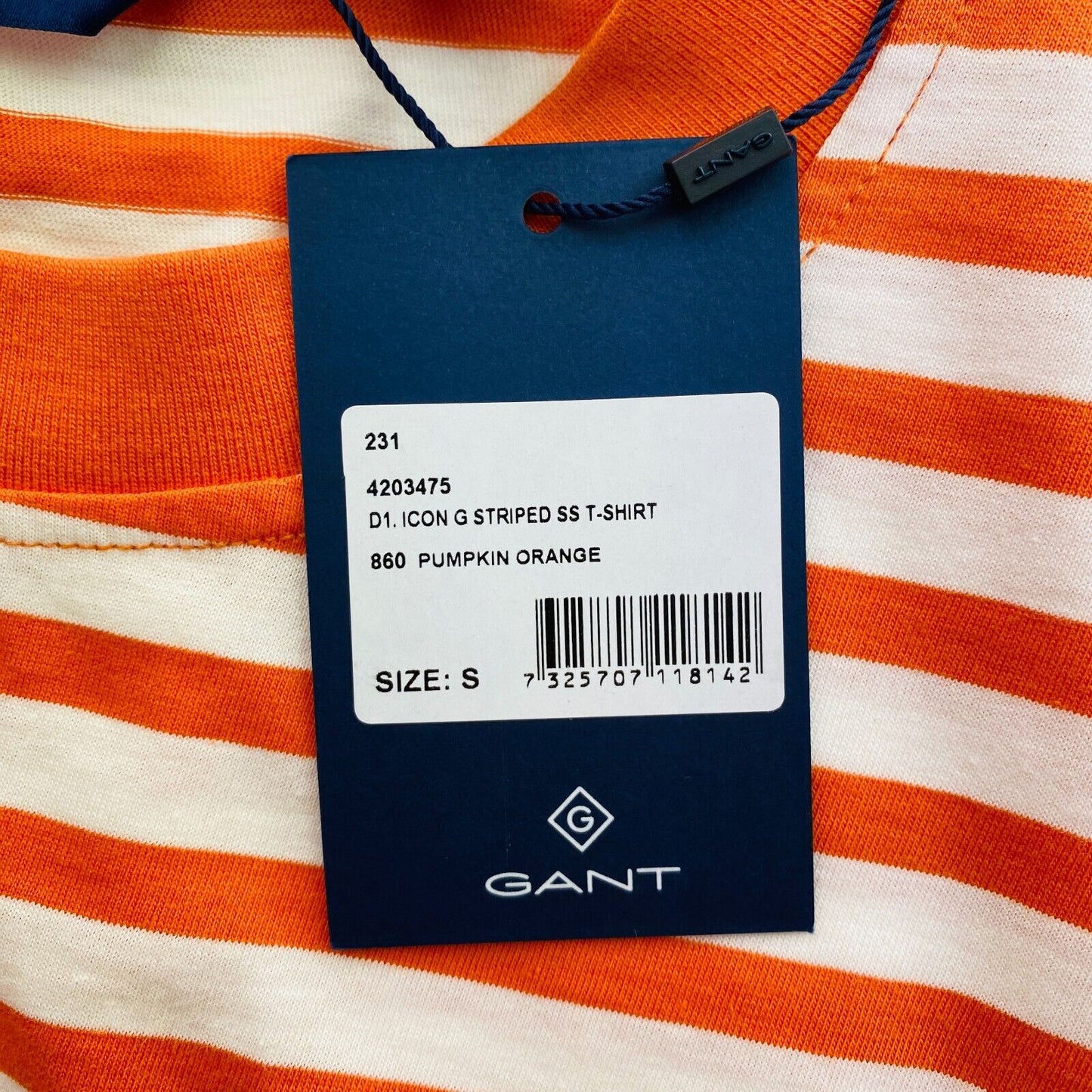 GANT Women Orange Icon G Striped Crew Neck T Shirt Size S