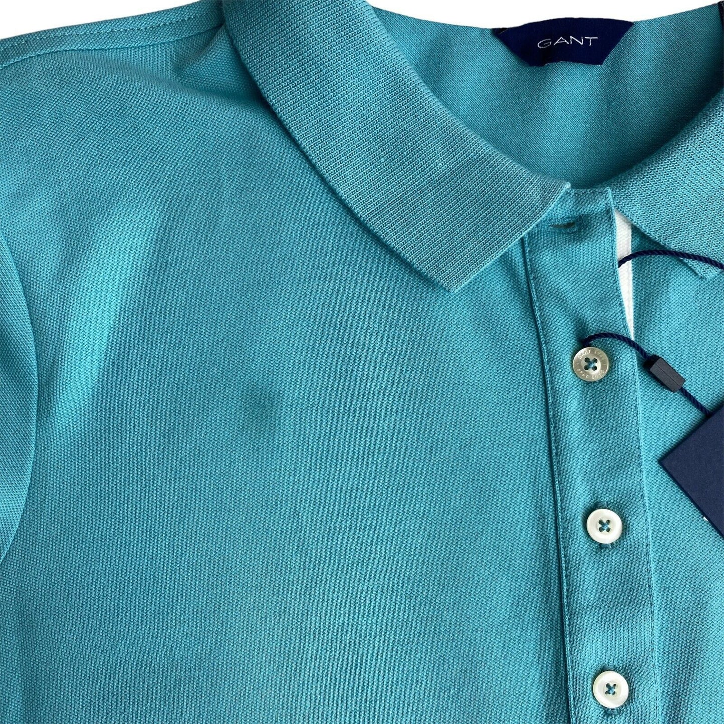 GANT Light Blue Contrast Collar Pique Rugger Polo Shirt Size M