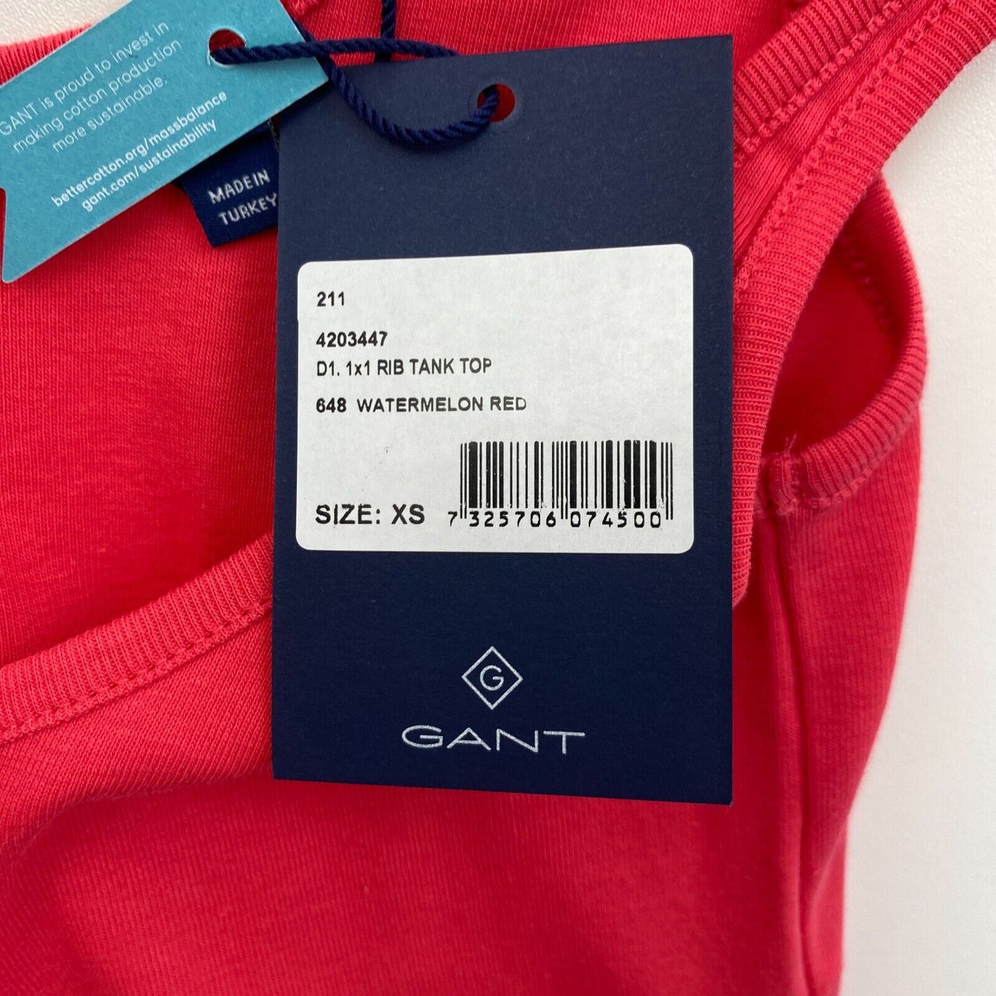 GANT Red 1x1 Rib Tank Top Size XS