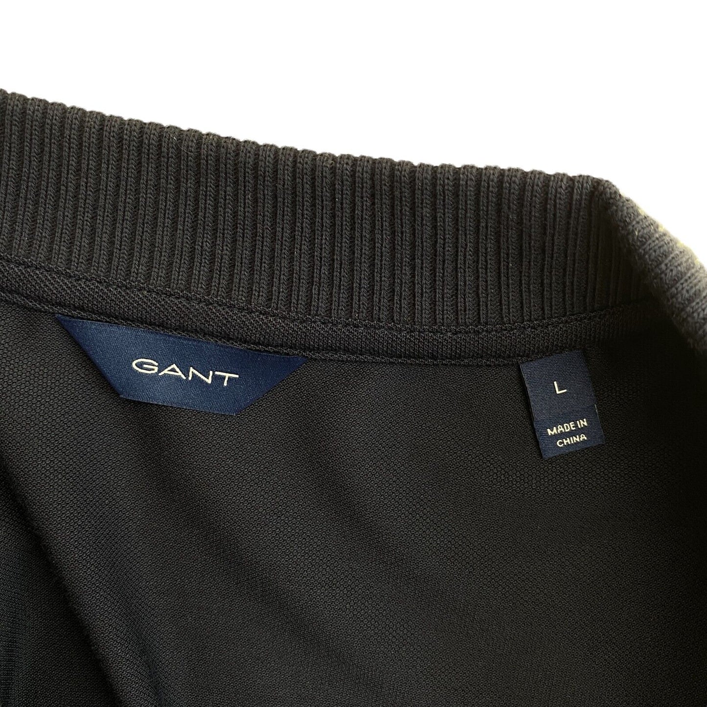 GANT Navy Blue Detail Collar Pique Polo Shirt Size L