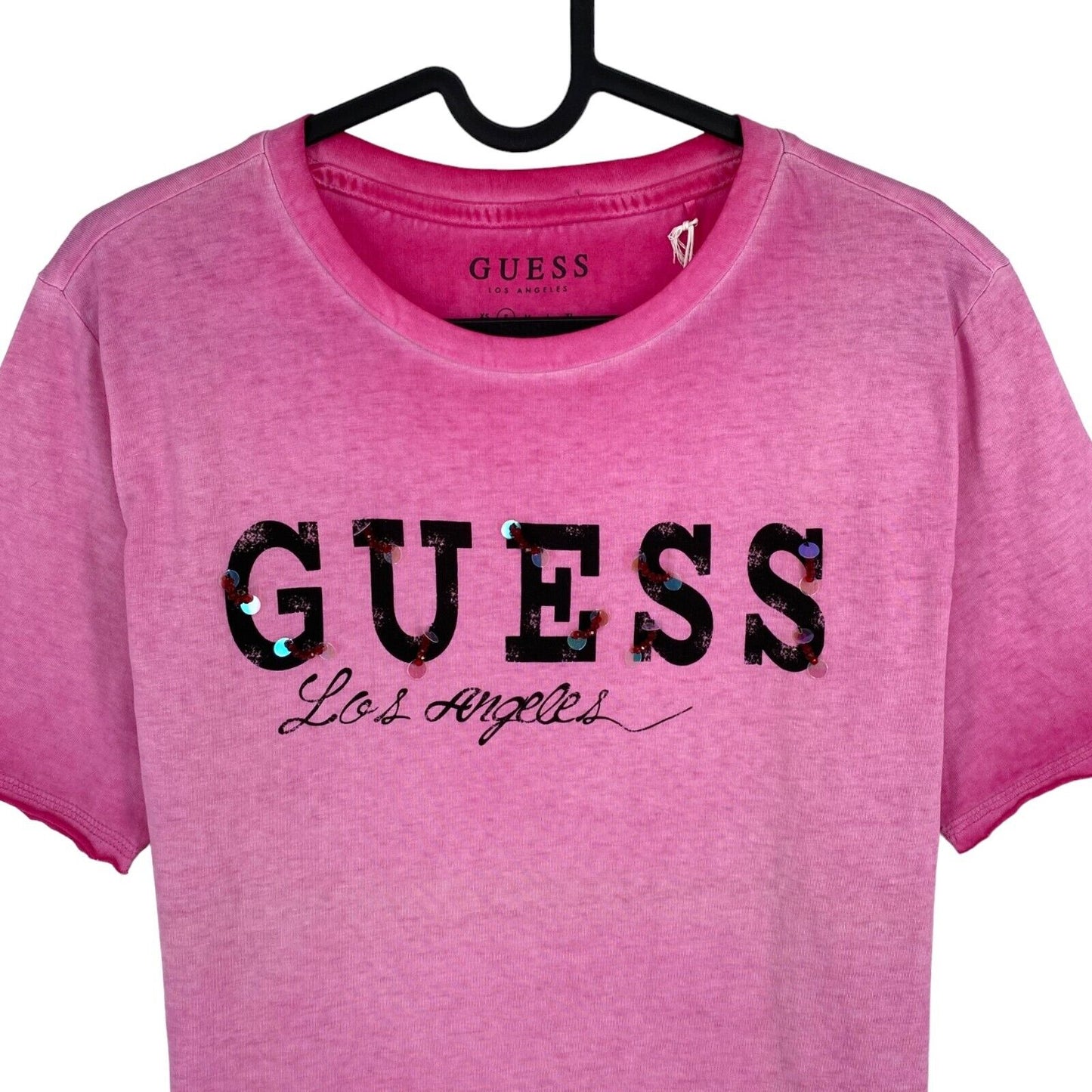 GUESS Women Pink Logo Crew Neck Short Sleeves T Shirt Size S