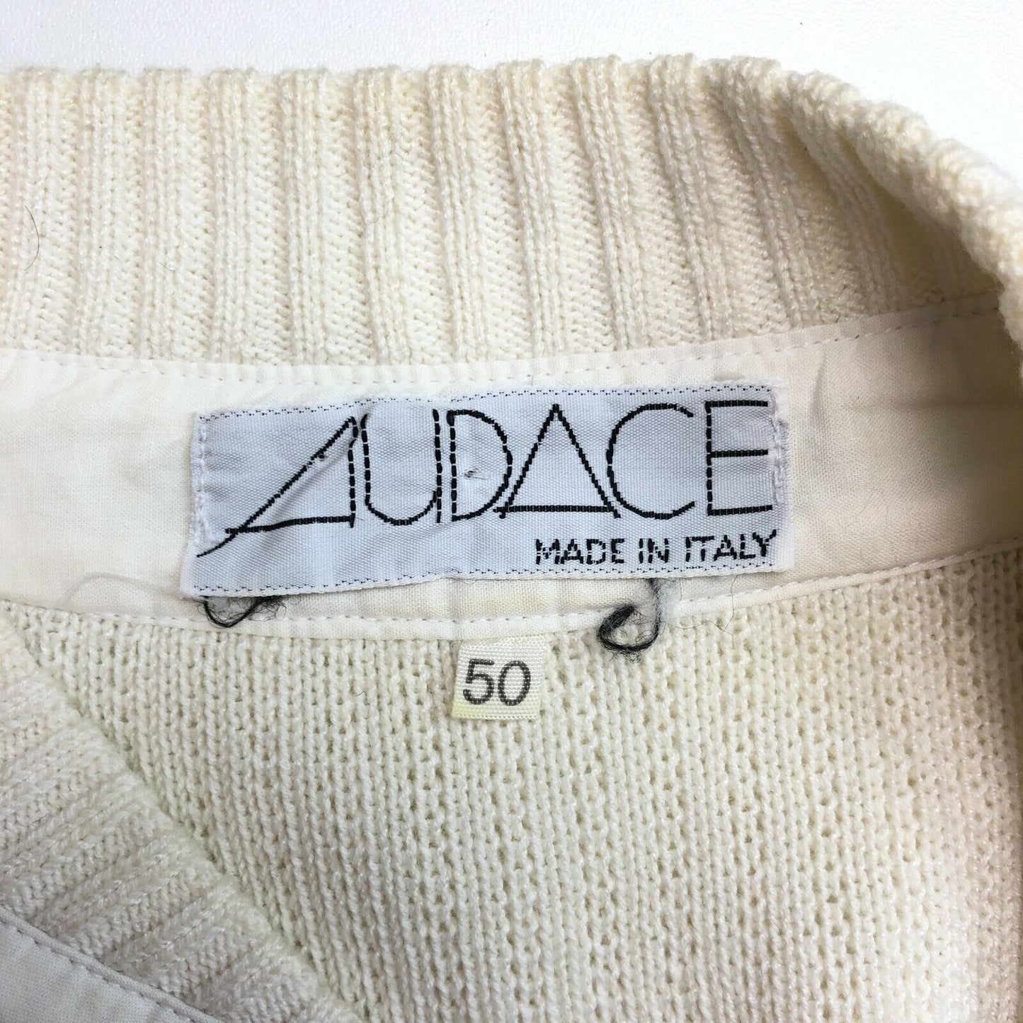 Cosby Vintage Retro 90s AUDACE White Cardigan Jumper Size EU 50 UK/US 40