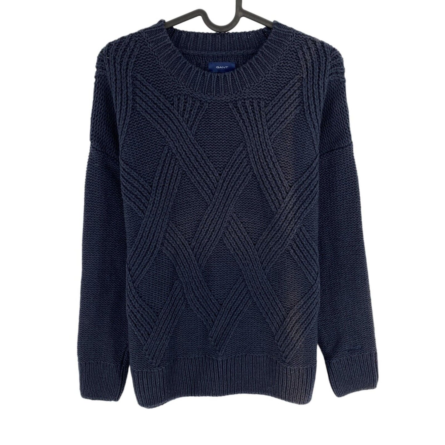 GANT Navy Blue Graphic Cable Crew Neck Sweater Jumper Size S