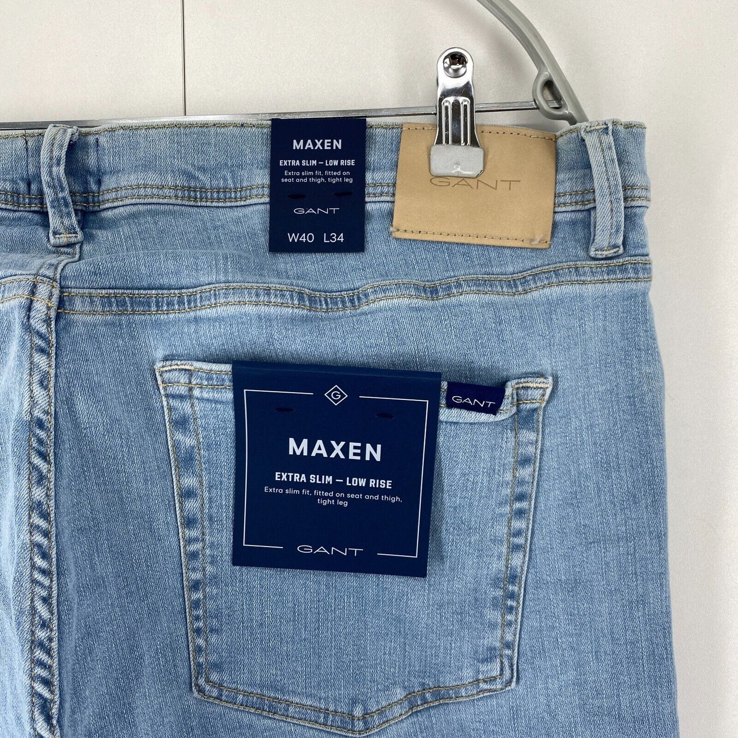 GANT MAXEN Blue Stretch Low Rise Extra Slim Fit Jeans W40 L34