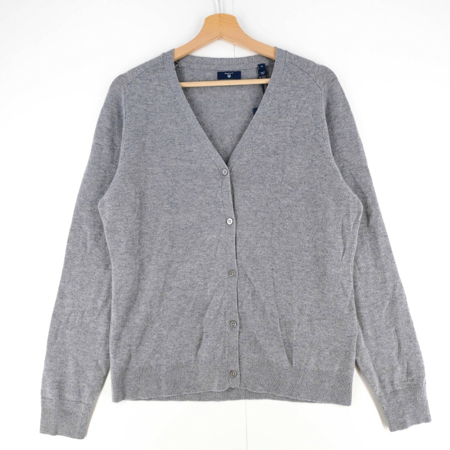 GANT Grey Merino Wool & Cashmere Blend Cardigan Jumper Size M