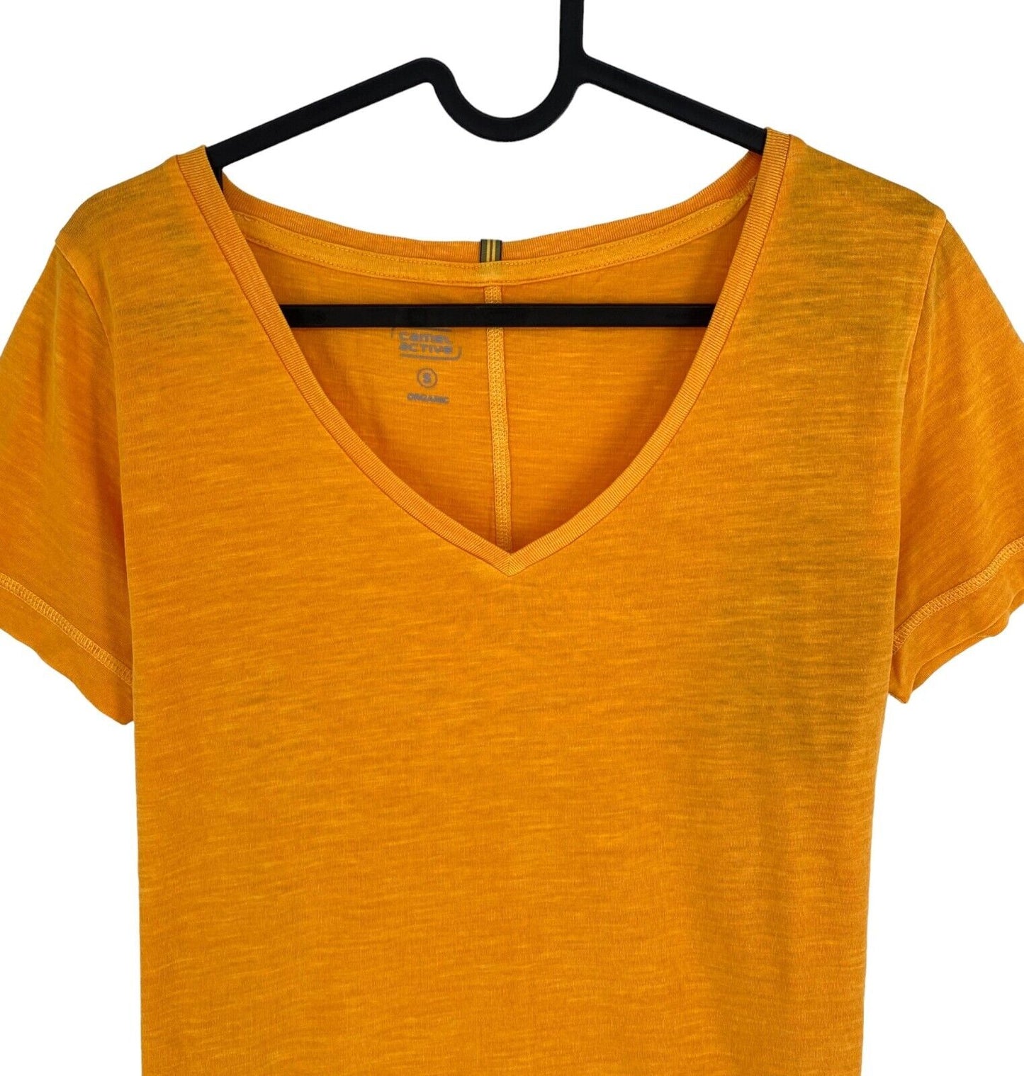 Camel Active Women Orange Solid V Neck Short Sleeves T Shirt Size S