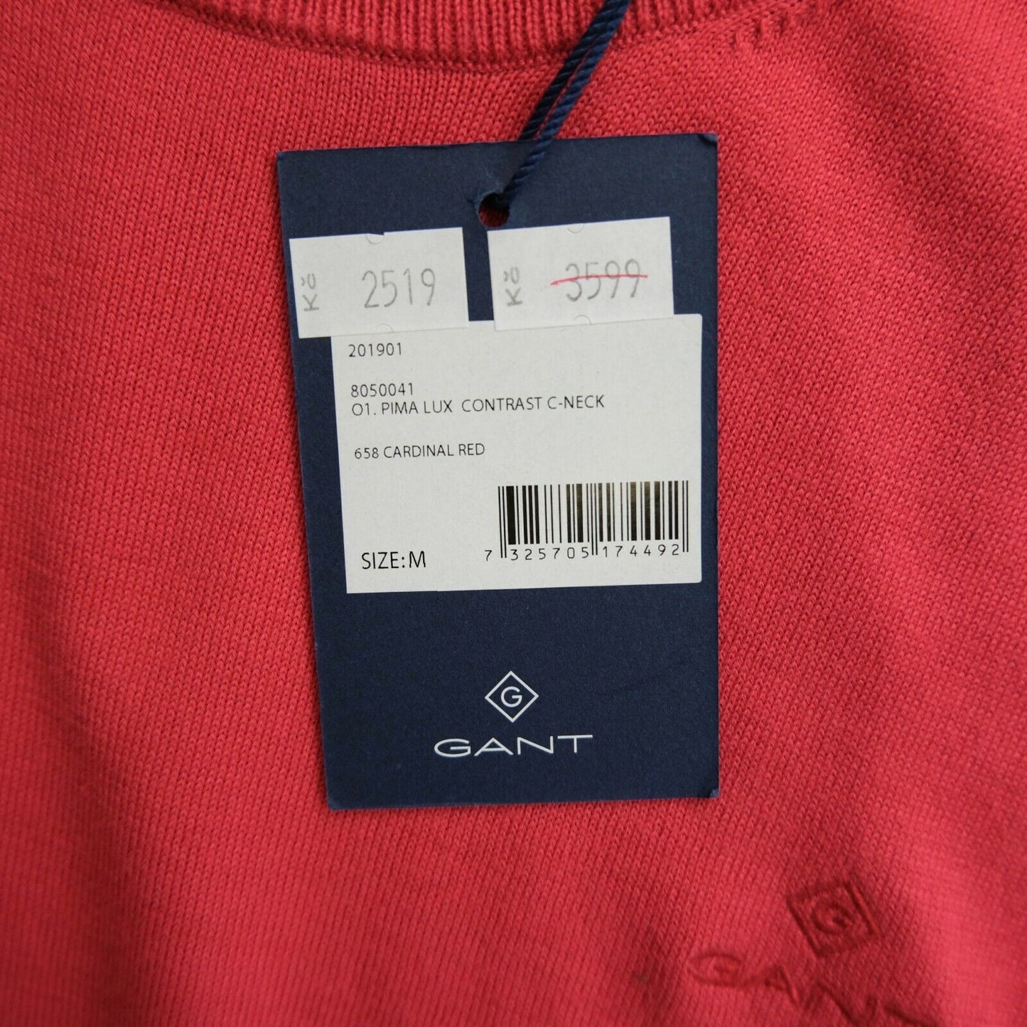 GANT Light Red Crew Neck Pima Lux Contrast Sweater Jumper Size M L XL