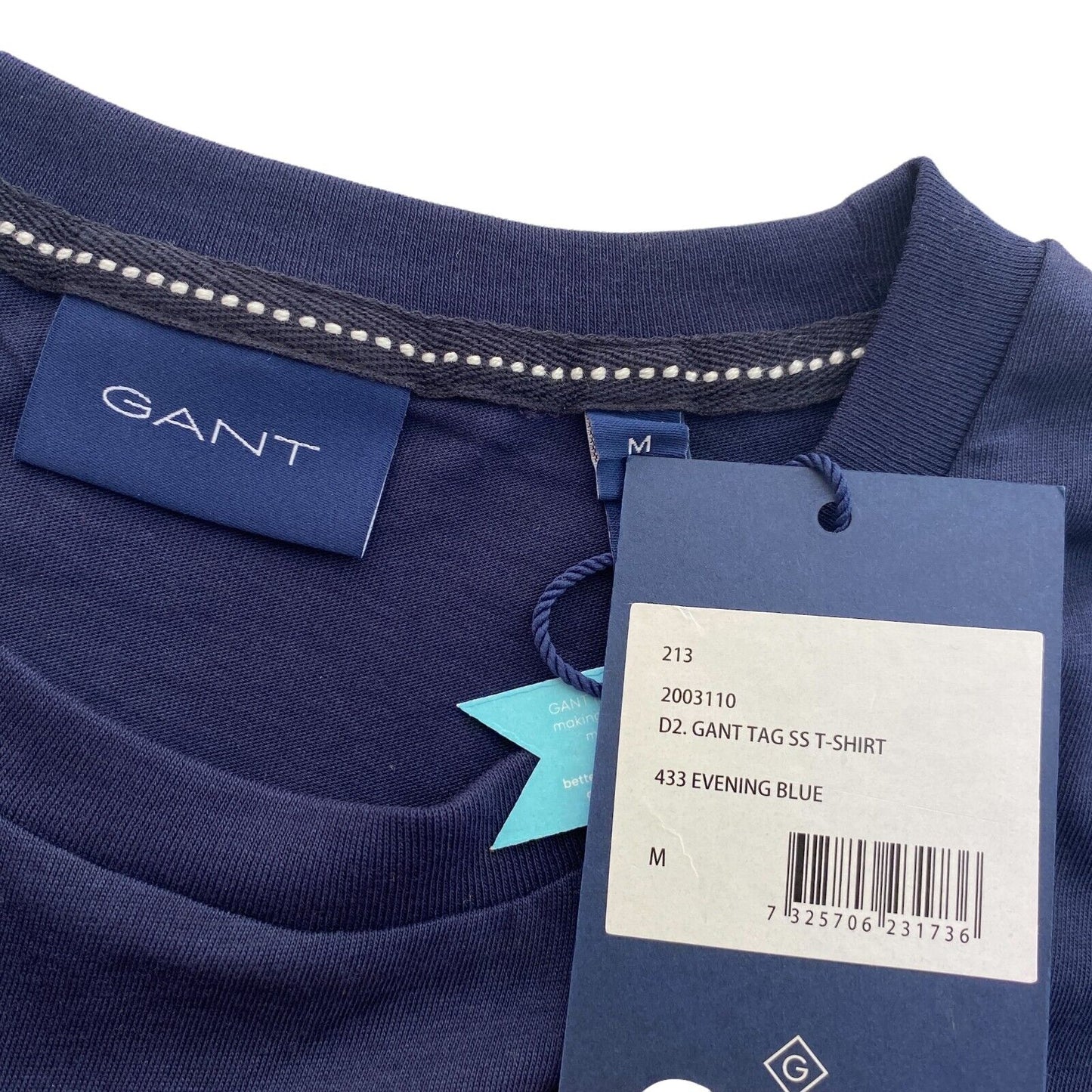 GANT Navy Blue Tag Logo Crew Neck T Shirt Size M