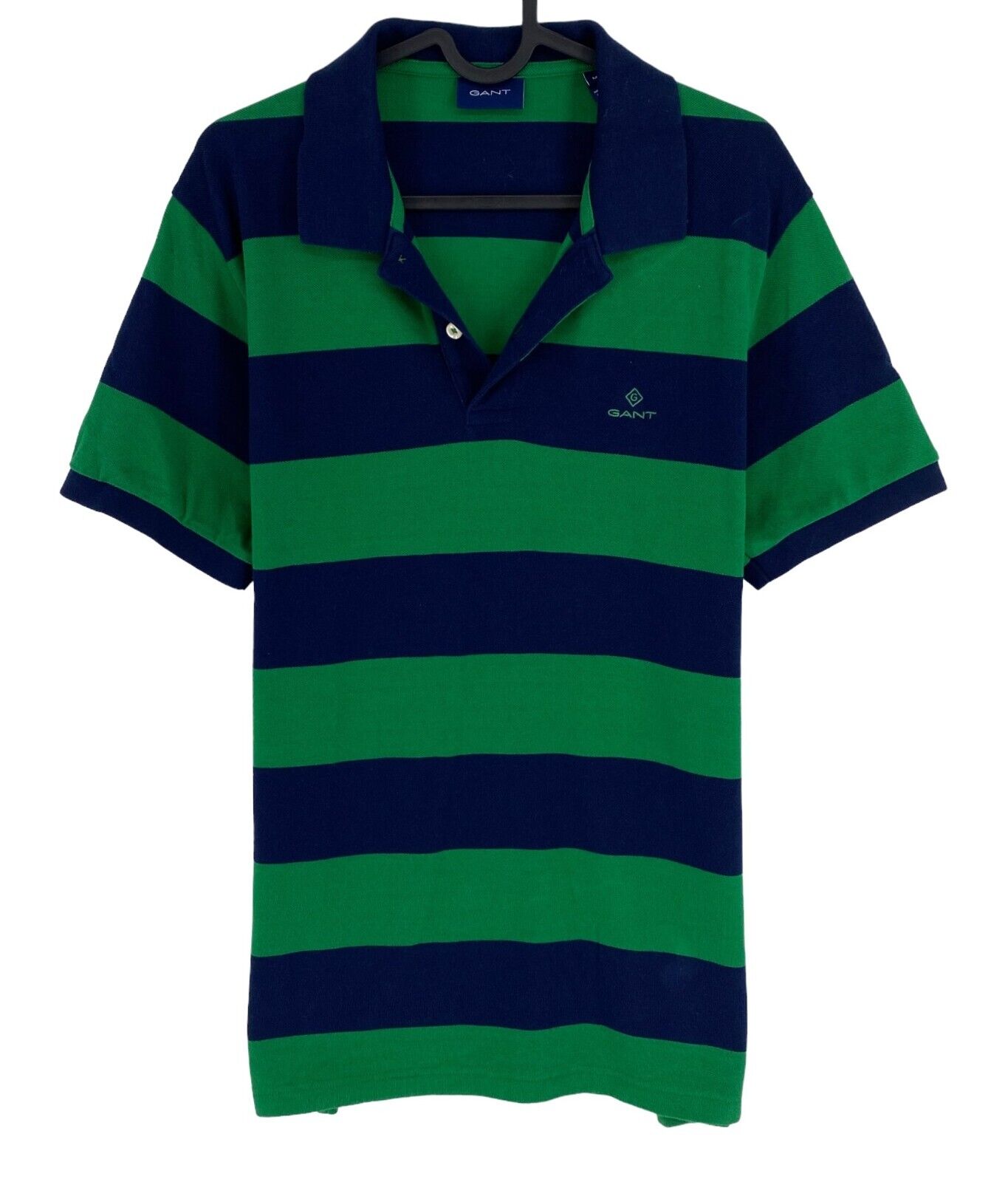 GANT Men Green Bar Stripe Pique Short Sleeve Polo Shirt Size M