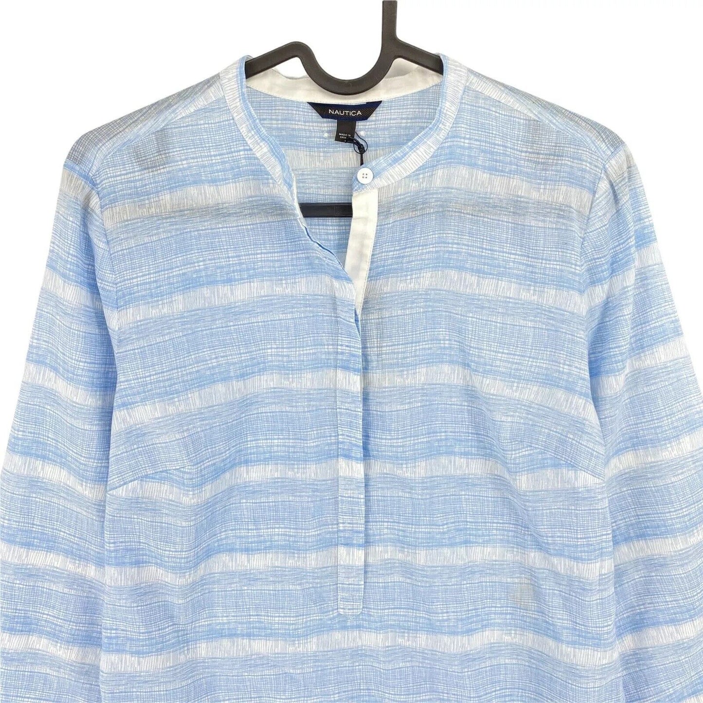 NAUTICA Women Light Blue Striped 100% Cotton Flared Shirt Size XS