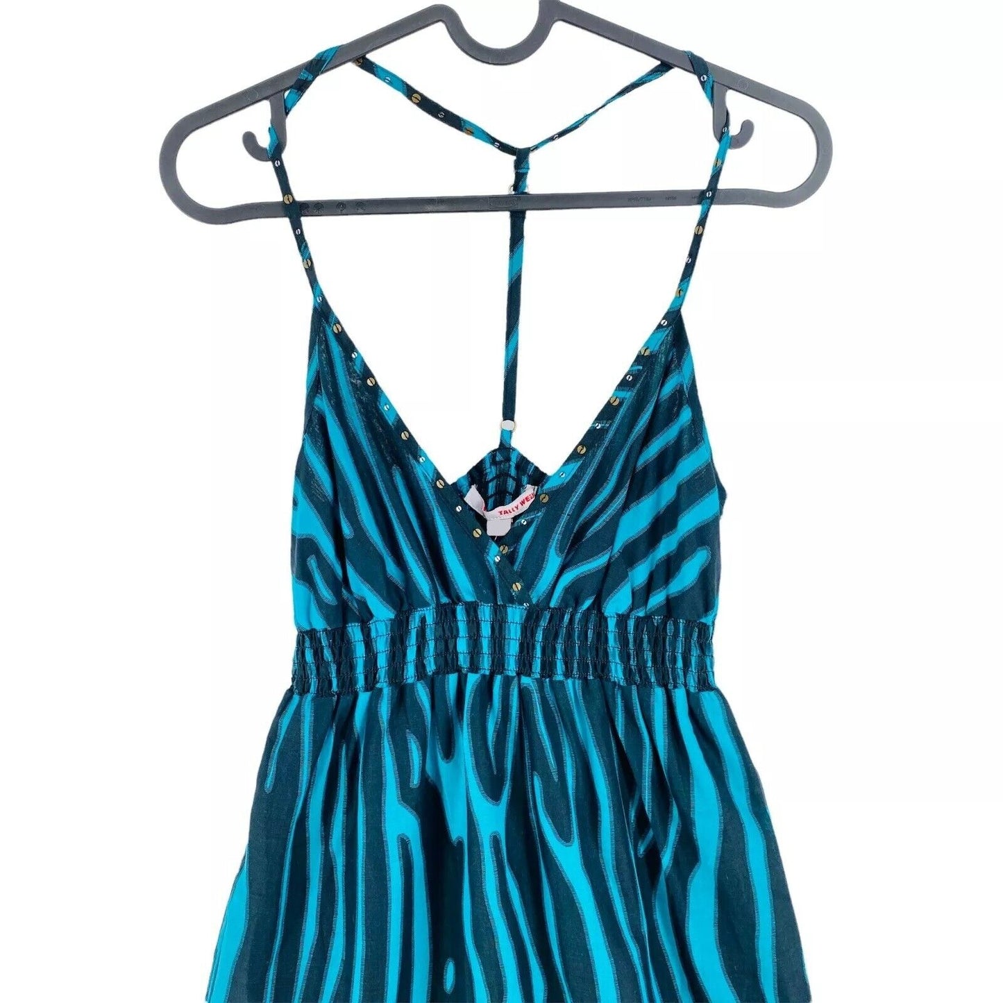 TALLY WEIJL Blue Striped 100% Cotton V Neck Maxi Dress Size XS EUR 34