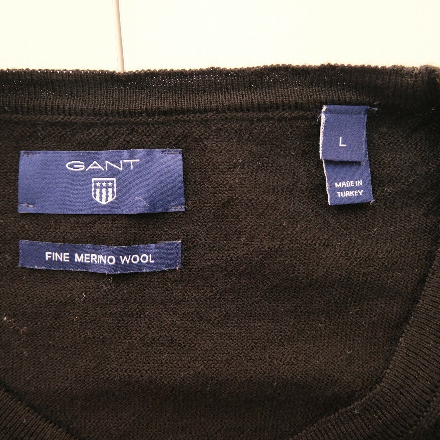 GANT Black Fine Merino Wool Crew Neck Sweater Jumper Size L