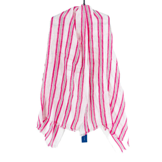 GANT White Striped Linen Cotton Blend Scarf Shawl