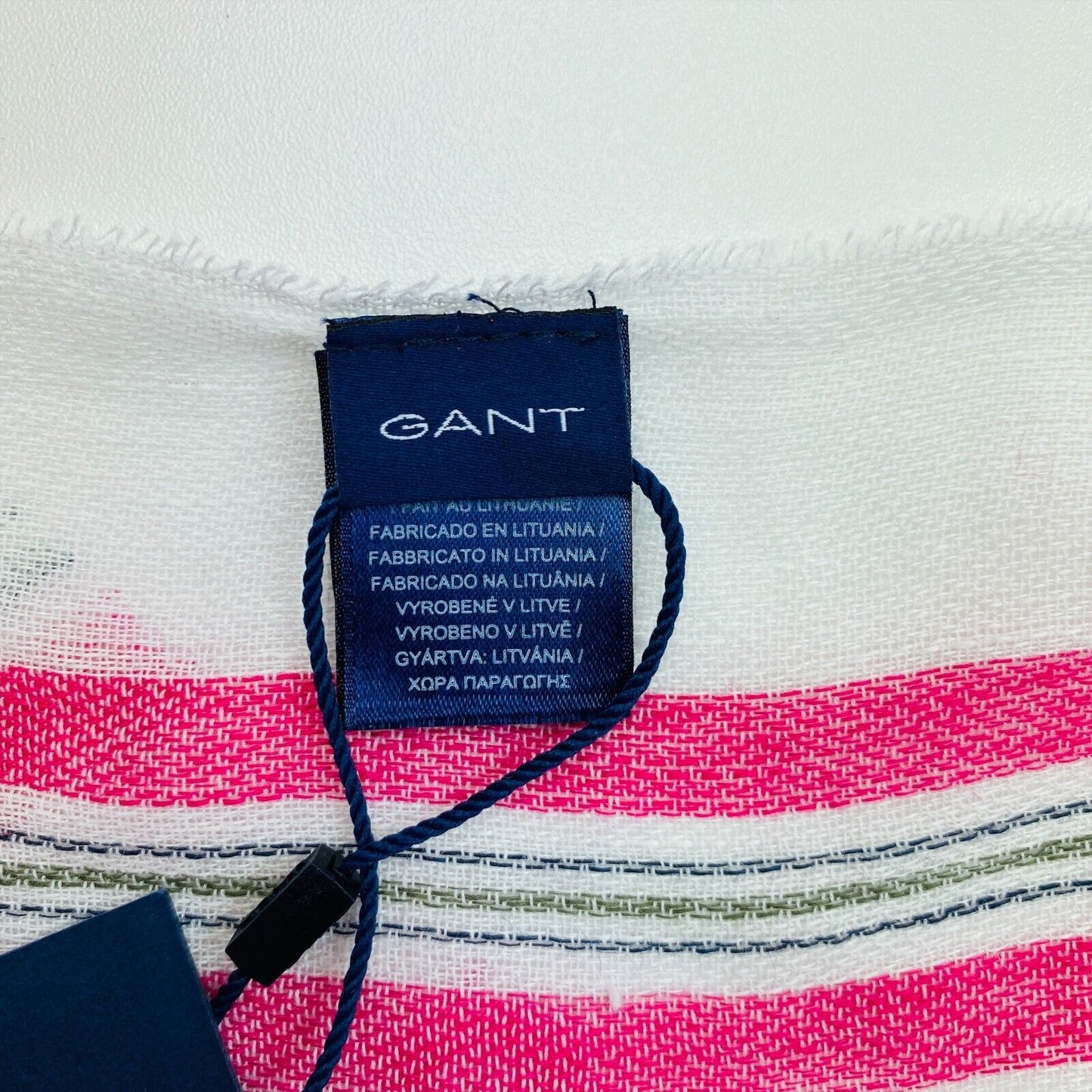 GANT White Striped Linen Cotton Blend Scarf Shawl