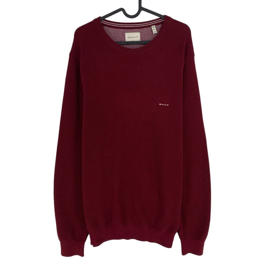 GANT Dark Red Cotton Pique Crew Neck Sweater Pullover Jumper Size XL