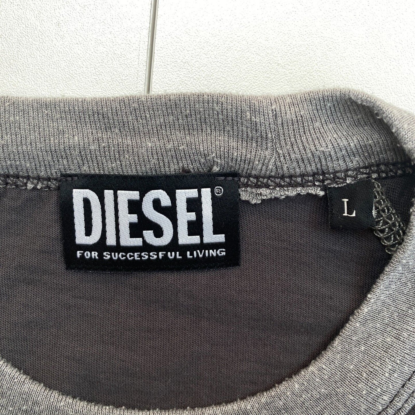 DIESEL T-Shirt mit Rundhalsausschnitt und langem Arm, Dunkelgrau, Logo, Größe L