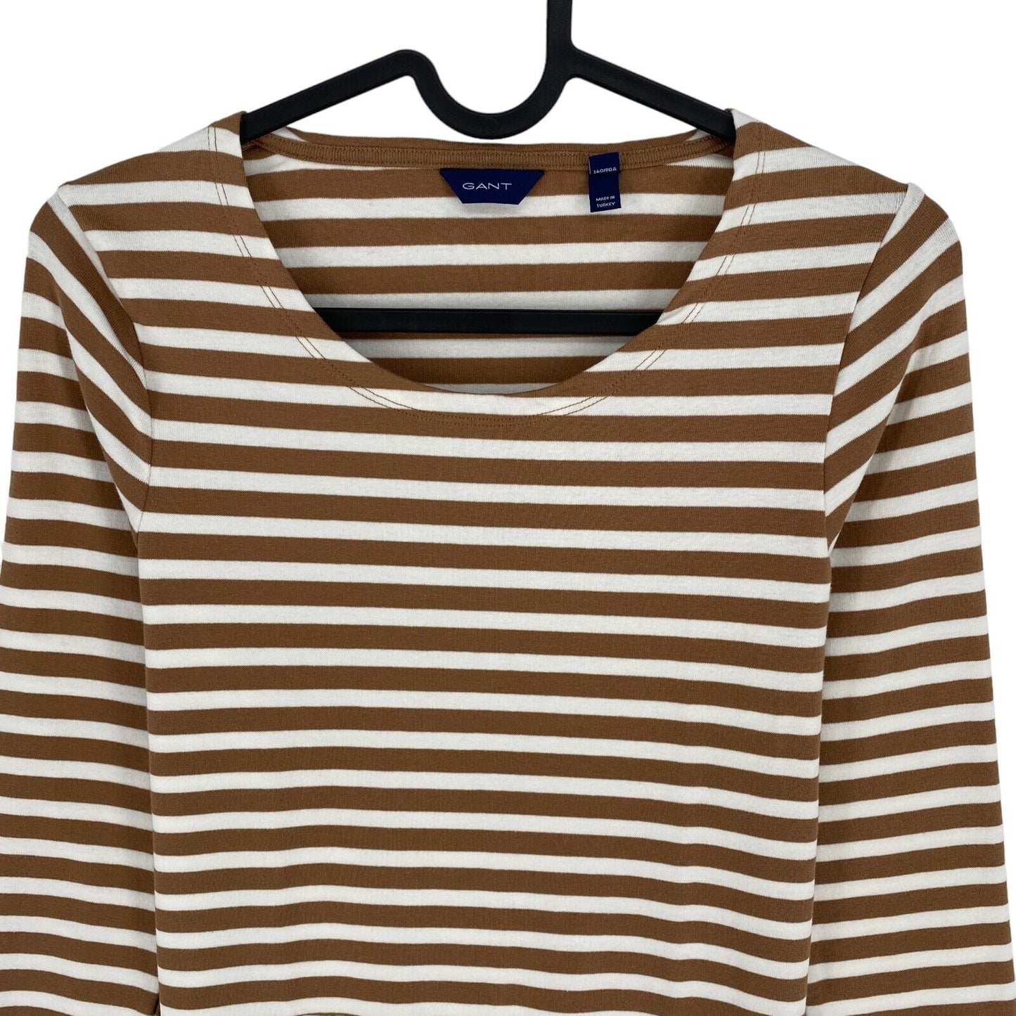 GANT Brown Striped Crew Neck Long Sleeves T Shirt Size S