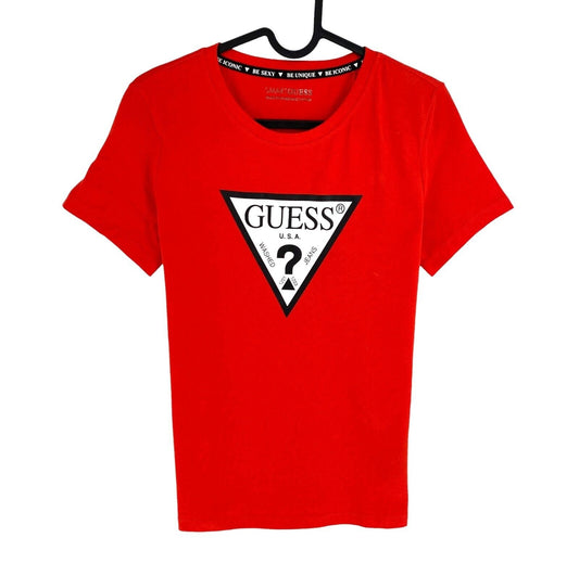 GUESS Women Red Crew Neck Short Sleeves T Shirt Size S