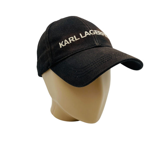 Karl Lagerfeld Mens Black Cotton Logo Baseball Twill Cap Hat One Size