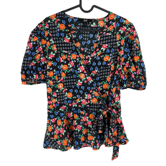 Find. Navy Blue Floral V Neck Flared Wrap Up Blouse Top Size EU 48 UK 20 US 18