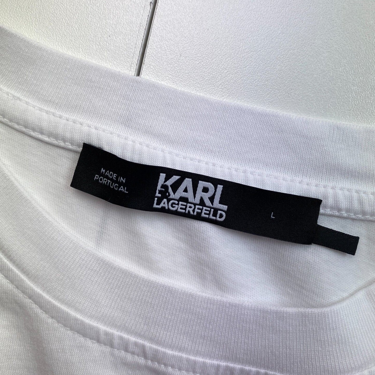 Karl Lagerfeld Women White Surf Patch Crew Neck SS T Shirt Size L