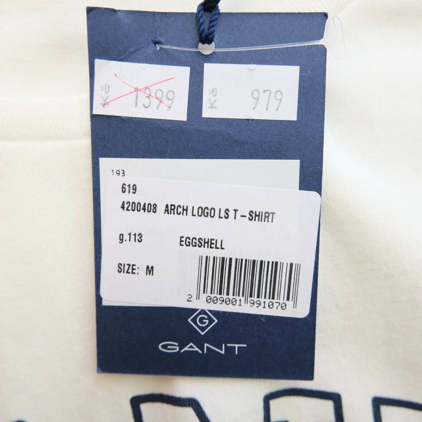 GANT T-Shirt mit Rundhalsausschnitt und langen Ärmeln, Weiß, Bogenlogo, Größe M