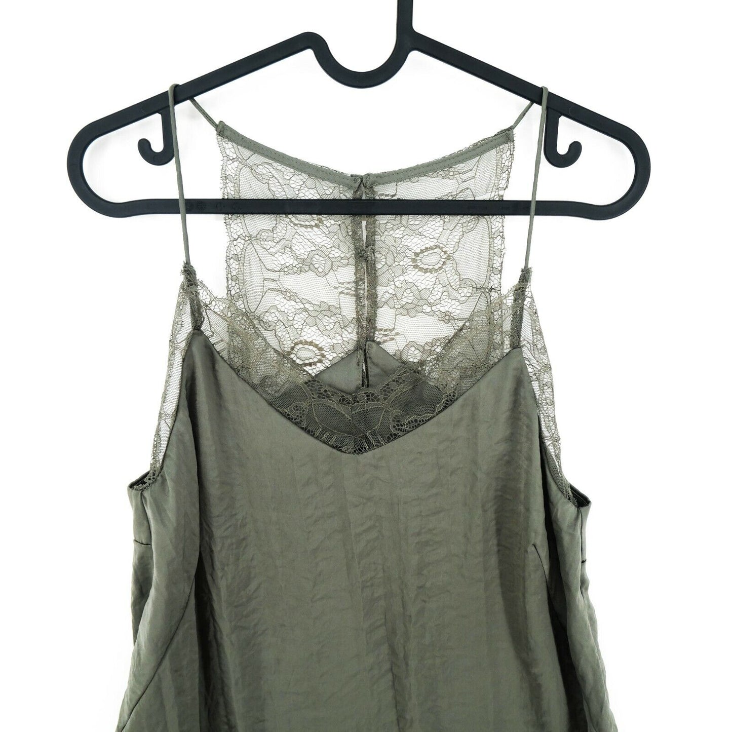 REVIEW Green Lace Back V Neck Tank Top Blouse Size XS