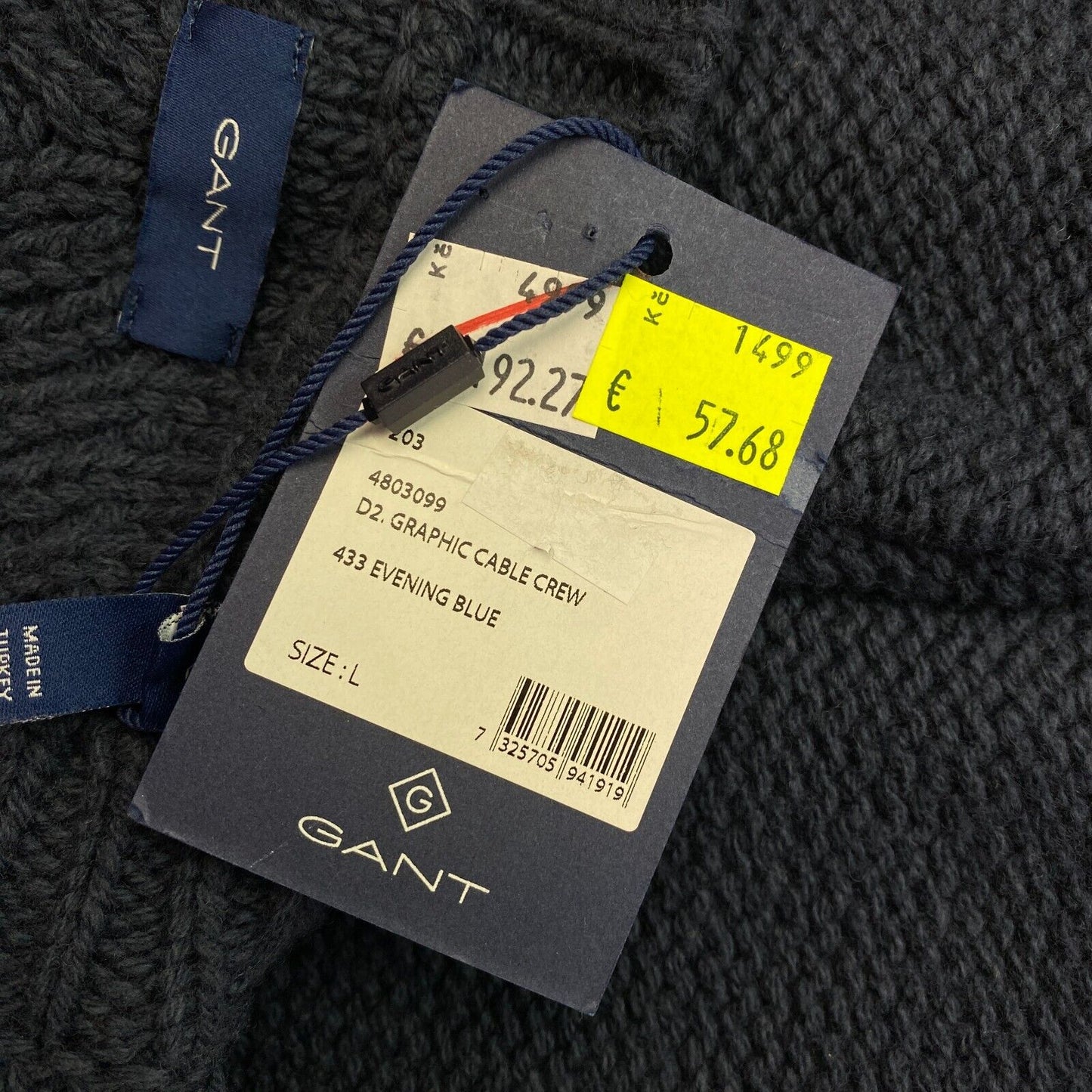 GANT Pullover mit Rundhalsausschnitt und grafischem Zopfmuster, Marineblau, Größe L