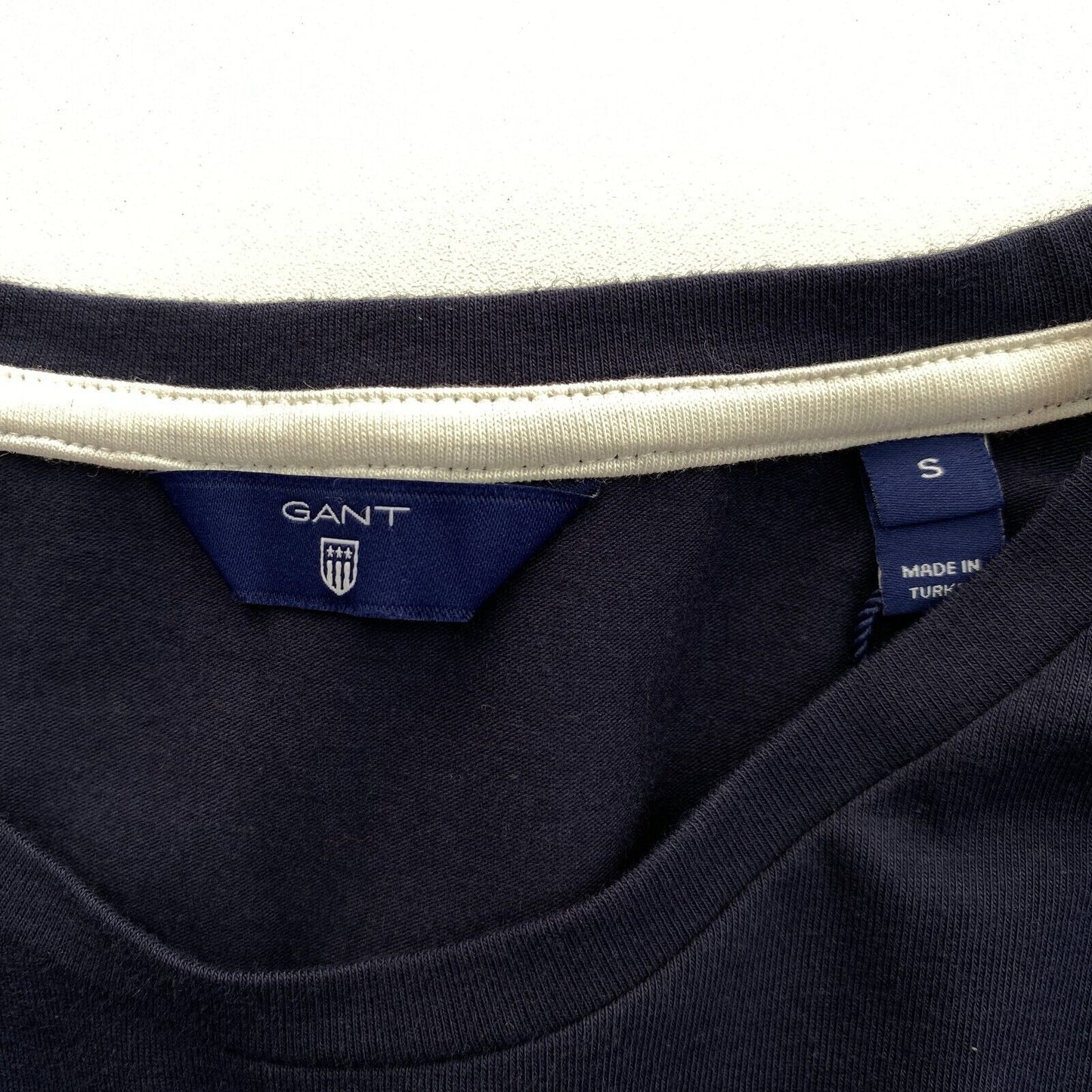 GANT T-shirt à manches longues et col rond avec logo rayé bleu foncé taille S