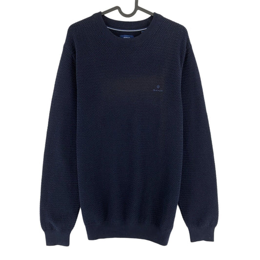 GANT Navy Blue Basket Weave Crew Neck Sweater Pullover Size L