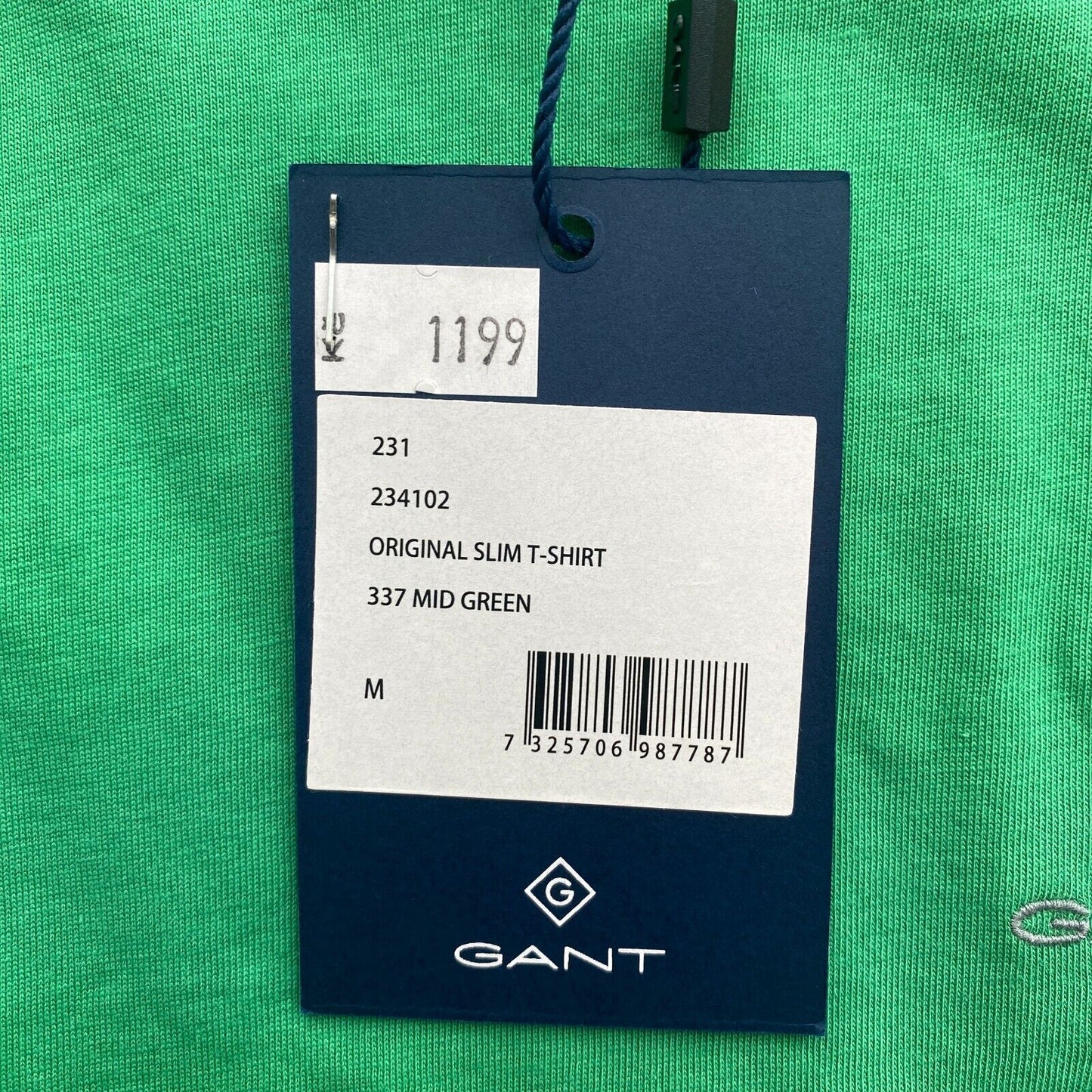 GANT Men Mid Green Original Slim Fit Crew Neck Short Sleeves T Shirt Size M