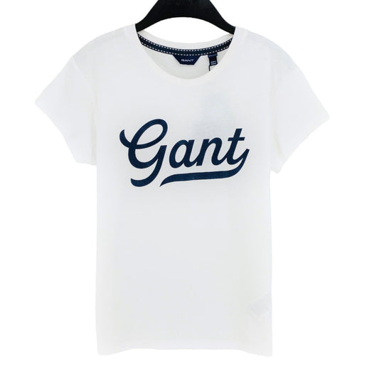 GANT Girls White Script Logo Crew Neck T Shirt Size 9 - 10 Years 134/140 cm