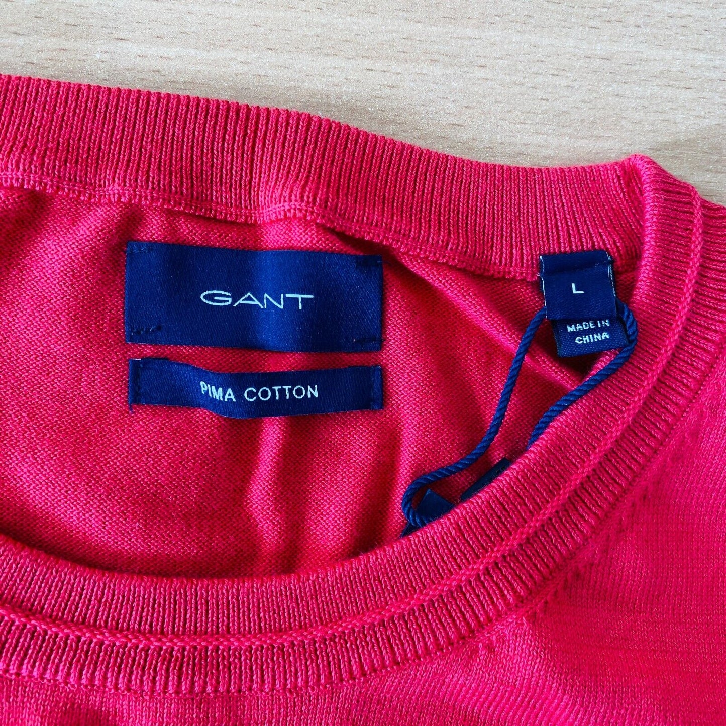 GANT Mens Light Red Pima Lux Contrast Crew Neck Sweater Jumper Size L