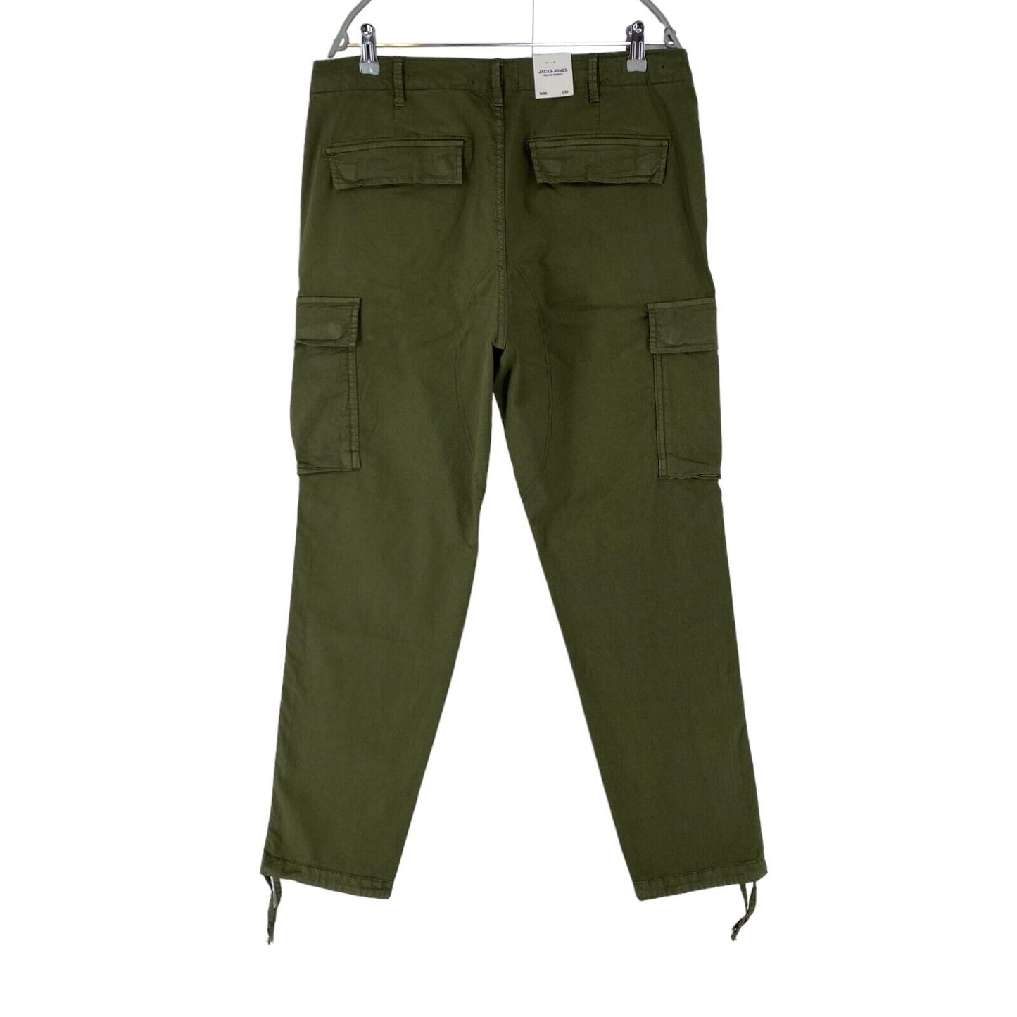 JACK & JONES Dark Green Stretch Loose Tapered Fit Cargo Trousers W36 L32