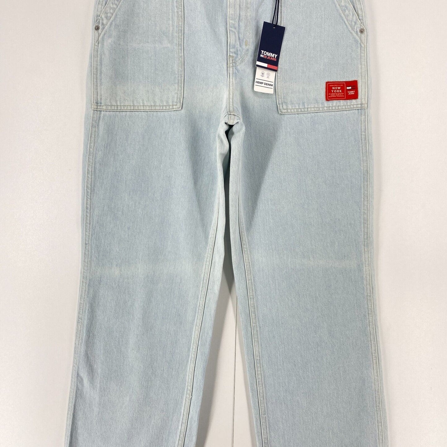 TOMMY HILFIGER HARPER Women Blue High Rise Loose Straight Fit Hemp Jeans W28 L30