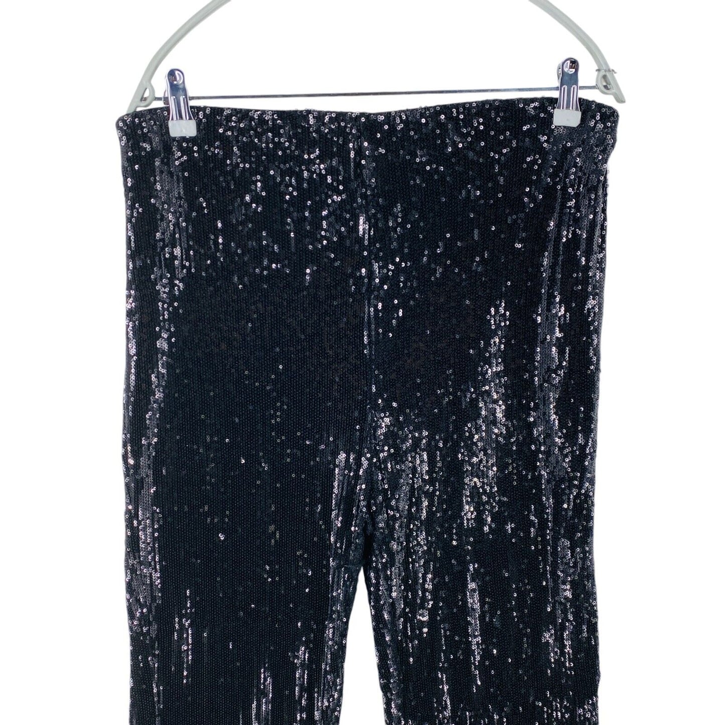 MANGO Women Black Regular Straight Fit Sequin Trousers Size XL