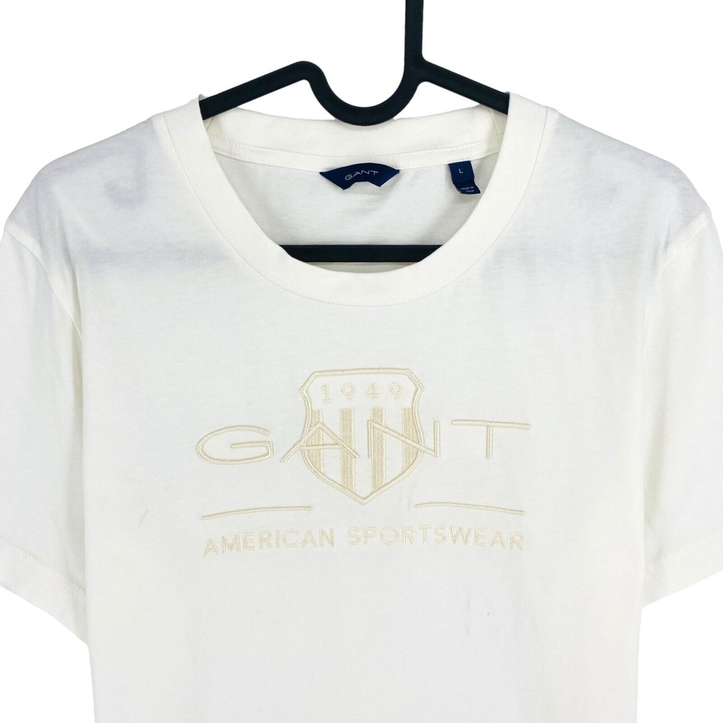 GANT Women White Tonal Archive Shield Crew Neck Short Sleeves T Shirt Size L