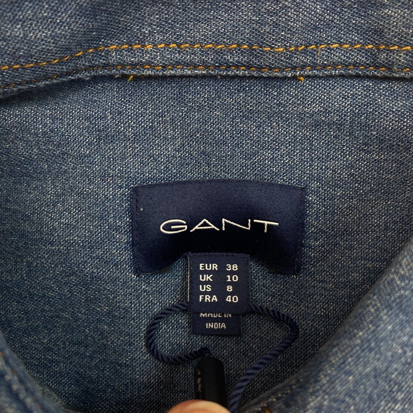 GANT Women Navy Blue Denim Sawtooth Long Sleeve Shirt Size EU 38 UK 10 US 8