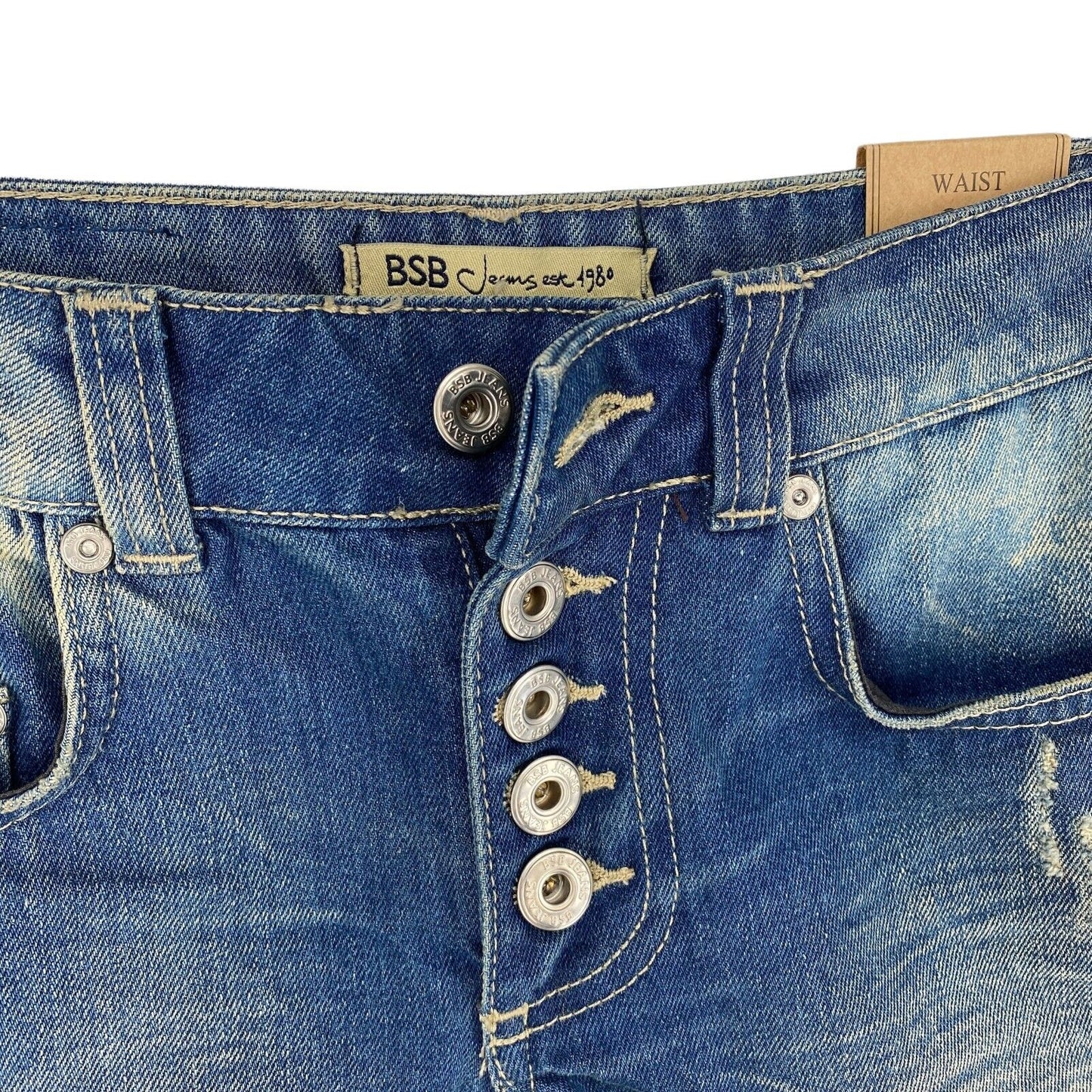 BSB Jeans Bleu 100% Coton Denim Boy Fit Bermuda Taille 24 W29